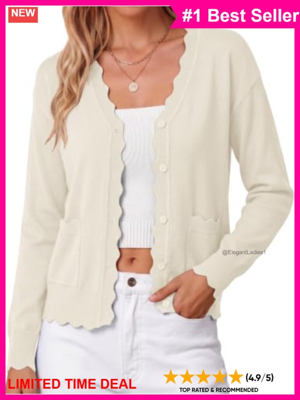 Viscose Knit Cardigan Sweater V-Neck Button Front Pockets